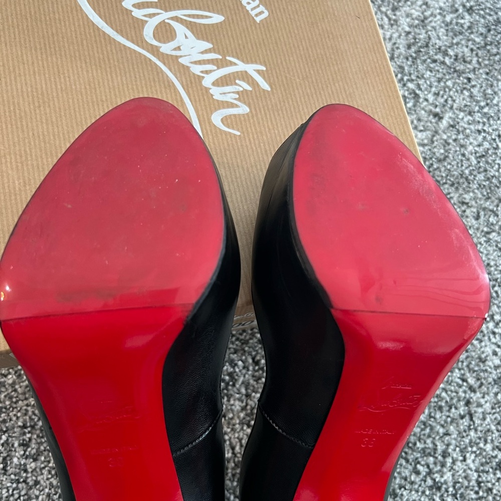Christian Louboutin Very Prive 120 Kid Black and Red Peep-Toe Heels - Picture 9 of 10